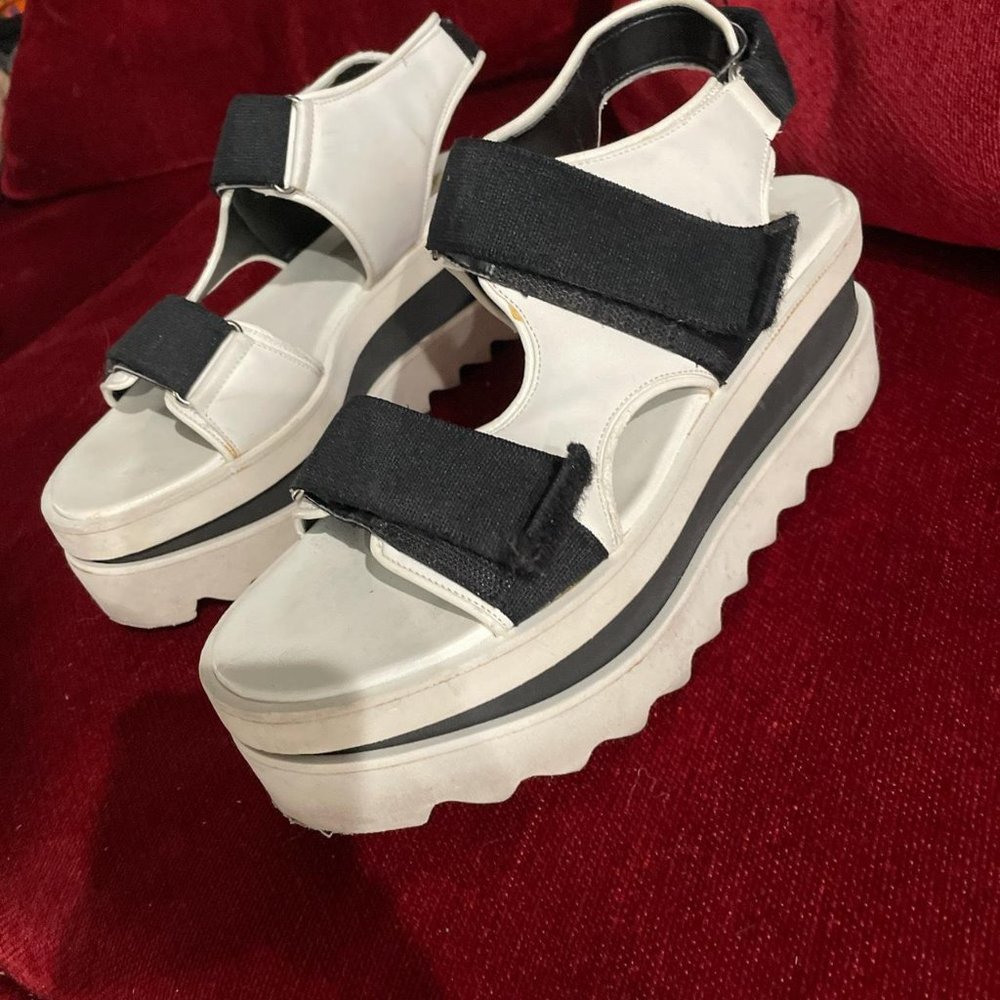 Designer black and white platform sandals